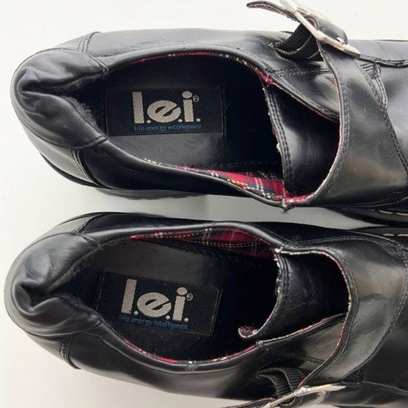 RARE L.E.I. Genuine Vintage 90s Black Chunky Platform Buckle Block Heels - Picture 9 of 16